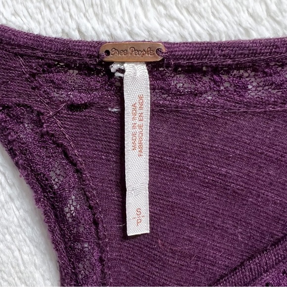 Free People Lace Embroidered Pintuck Pleated High Low Purple Knit Tunic Tee S - Picture 13 of 14